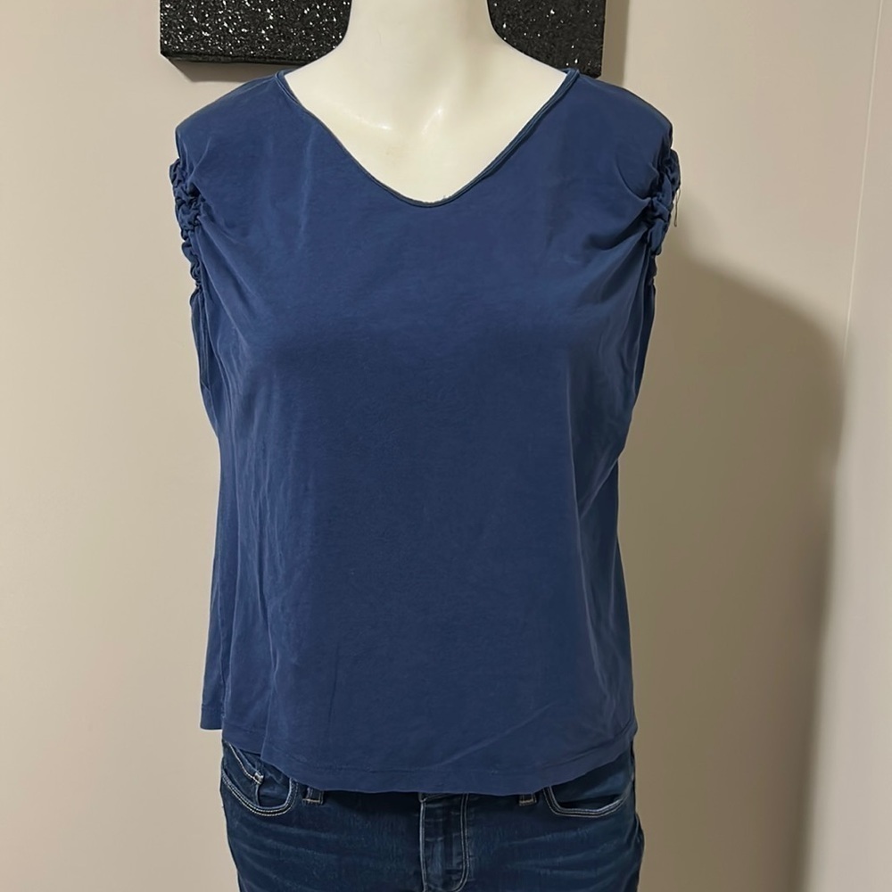 Vineyard Vines Gathered Sleeve V-Neck Tee Sz M Navy Blue